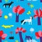 Seamless pattern with forest inhabitants. Background with wild a