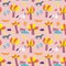 Seamless pattern with forest inhabitants. Background with wild a