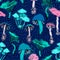 Seamless pattern with forest mushrooms