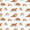 Seamless pattern with foxes and foxes Vulpes vulpes in early spring. Wild animal red fox and plots of land about snow. ice, dry gr