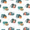 Seamless pattern with foxes, rabbits, hares and different elements. Illustration hand drawn