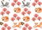 Seamless pattern. Foxes and raccoons play in the autumn forest