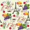 Seamless pattern in french style with food.