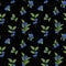 Seamless pattern with fresh blueberries, blueberry bushes. Pattern for textiles, wrapping paper