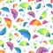 Seamless pattern with fresh bright watercolor umbrellas. Fall