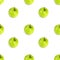 Seamless pattern fresh green apples with shadow isolated top view, white background, granny smith apple repeating ornament