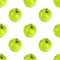 Seamless pattern fresh green apples on white background isolated side view, granny smith apple repeating ornament, tasty fruits