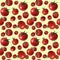 Seamless pattern of fresh organic cherry tomatoes isolated on yellow background
