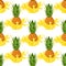 Seamless pattern with fresh pineapple yellow juice splash burst isolated on white background. Summer fruit juice. Vector