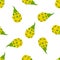Seamless pattern with fresh whole yellow pitaya fruits isolated on white background. Summer fruits for healthy lifestyle. Organic