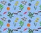 Seamless pattern with freshwater fishes and water plants in colour image