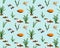 Seamless pattern with freshwater fishes and water plants in colour image. Species of fish: gourami, swordtail, danio, rainbowfish