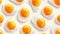 Seamless pattern of fried eggs, symbolizing diet breakfast. Wholesome morning fuel, Ai Generated