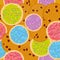 Seamless pattern Frosted sugar cookies, Chocolate chip cookie, Italian Freshly baked sugar cookies with pink green violet blue fro