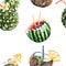 Seamless pattern of fruit cocktail of pineapple, coconut and watermelon