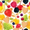 Seamless pattern of fruit, nuts, waffles