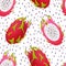 Seamless pattern with fruits Pitaya. Dragon fruit.  Exotic fruit. Low-Calorie Foods. Healthy food.