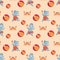 Seamless pattern with fun hippos on vacation