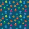 Seamless pattern with funny aliens and stars