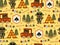 Seamless pattern of funny bear in rangers costume, forest ranger elements cartoon illustration