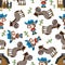 Seamless pattern of funny bear the sheriff and horse in the desert, T-Shirt Design for children. Vector childish background for