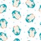 Seamless pattern with funny blue penguins on a white background