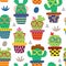 Seamless pattern with funny cactus in glasses