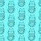 Seamless pattern with funny cartoon cat with dreamy facial expression on blue background. Vector Wallpaper children background