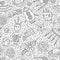 Seamless pattern with funny cartoon space elements