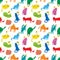 Seamless pattern with funny cats playing with butterflies. Background with domestic pet