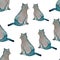 Seamless pattern. Funny cats with watercolor texture.