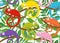 Seamless pattern with funny chameleon. Vector illustration.