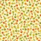 Seamless pattern with funny crazy orange,yellow,green and red birds on a beige background