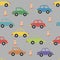 Seamless pattern with funny cute color cars