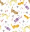 Seamless pattern with funny cute colorful cats.