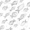 Seamless pattern with funny fish. small and big fish on white background. the illustration