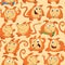 Seamless pattern with funny fox expressing various emotions in different poses. Happy, angry, smart, sad, cunning