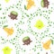 Seamless pattern with funny fruits. Fun smiling fruits: kiwi, lemon, pear in kawaii style