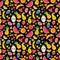 Seamless pattern with funny and happy kawaii fruit. Summer tropical healthy food. Cute childish cartoon background