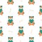 Seamless pattern with a funny husky dog in a frog costume