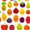 Seamless pattern funny kawaii fruit Pear Mangosteen tangerine pineapple papaya persimmon pomegranate lime apricot plum dragon frui