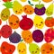 Seamless pattern funny kawaii fruit Pear Mangosteen tangerine pineapple papaya persimmon pomegranate lime apricot plum dragon frui