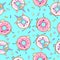 Seamless pattern with funny kawaii sweet donuts like unicorn. Cartoon background.