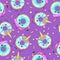 Seamless pattern with funny kawaii sweet donuts like unicorn. Cartoon background.