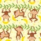 Seamless pattern with funny monkey hanging from liana