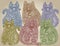 Seamless pattern with funny ornamental cats.