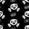 Seamless pattern with funny panda. Cartoon bear says Hello.