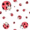 Seamless pattern with funny red and black dots cows look like ladybugs