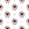 Seamless pattern with funny sheep made of yarn balls. Knitting illustration