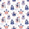 Seamless pattern with funny snowmen and winter elements